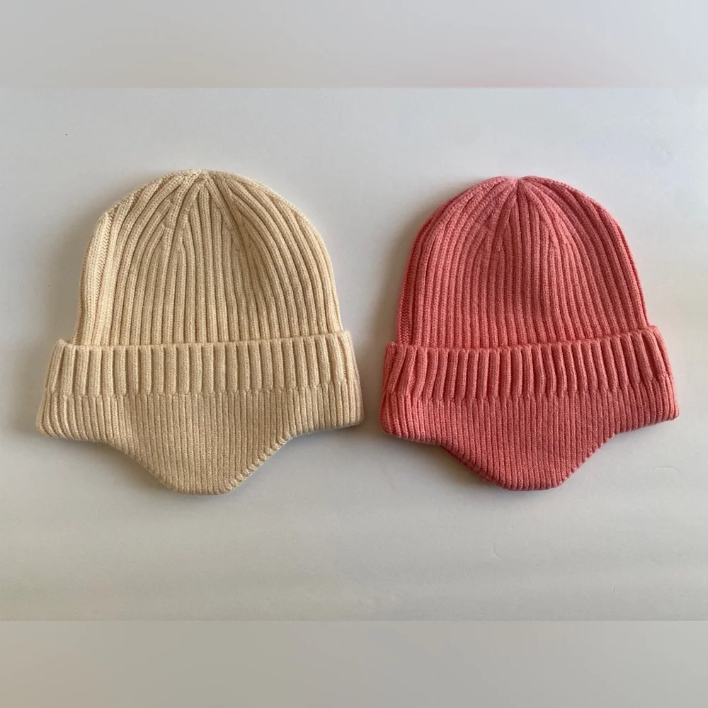 50% Wool 50% Acrylic Ear Covering/Warmer‎ Beanie Hats 2ct Beige & Peach